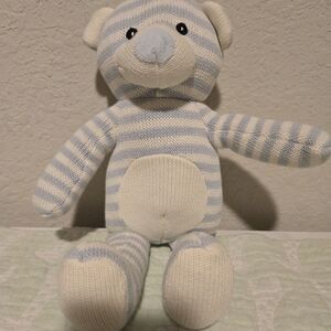 HitWear blue and white striped soft teddy bear stuffed animal.